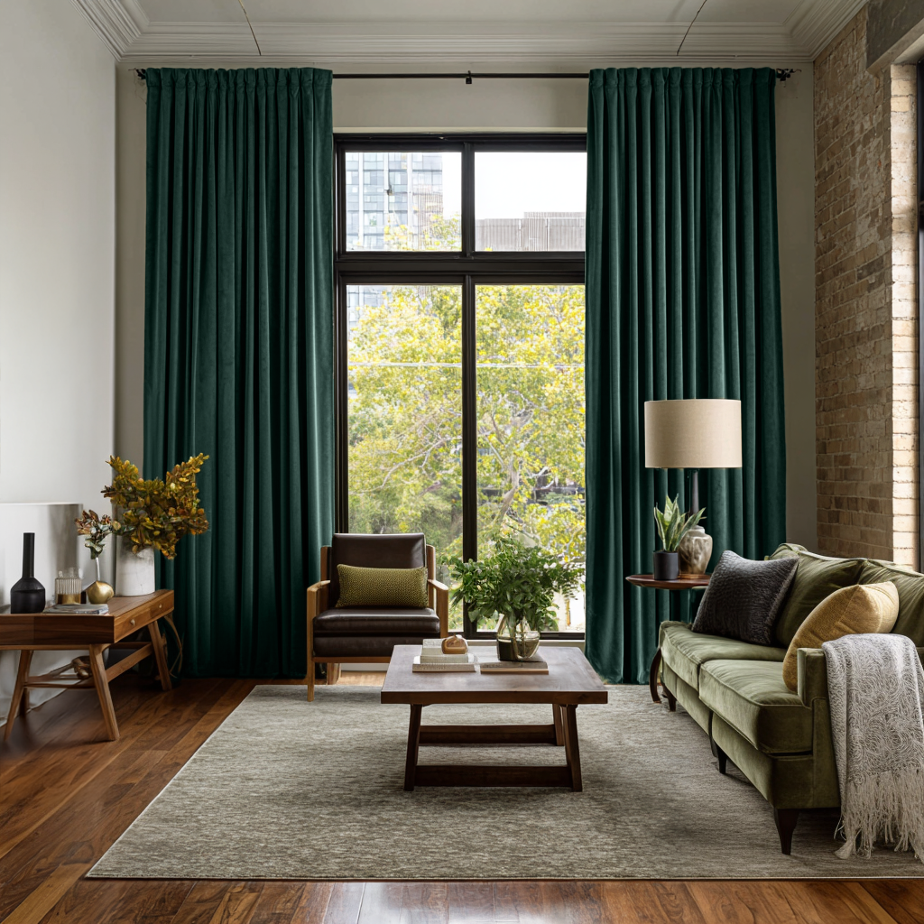 Hunter Green Velvet Blackout Back Tab Curtain