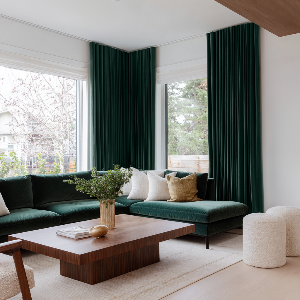 Hunter Green Velvet Soundproof Curtains with Multitape
