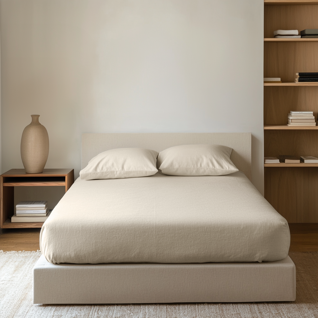 Ecru Beige Washed Linen Heavyweight Extra Deep Fitted Sheet 