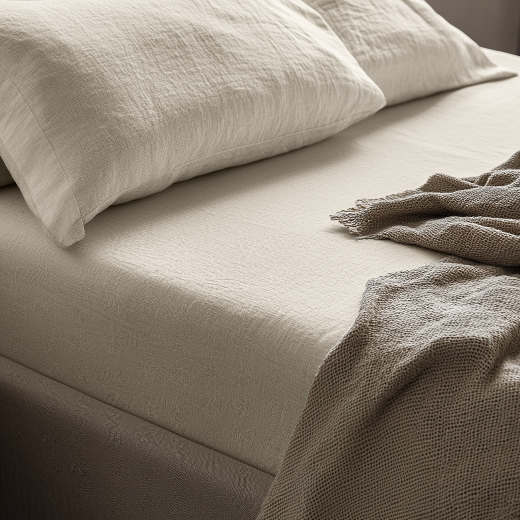 Ecru Beige Washed Linen Heavyweight Extra Deep Fitted Sheet 
