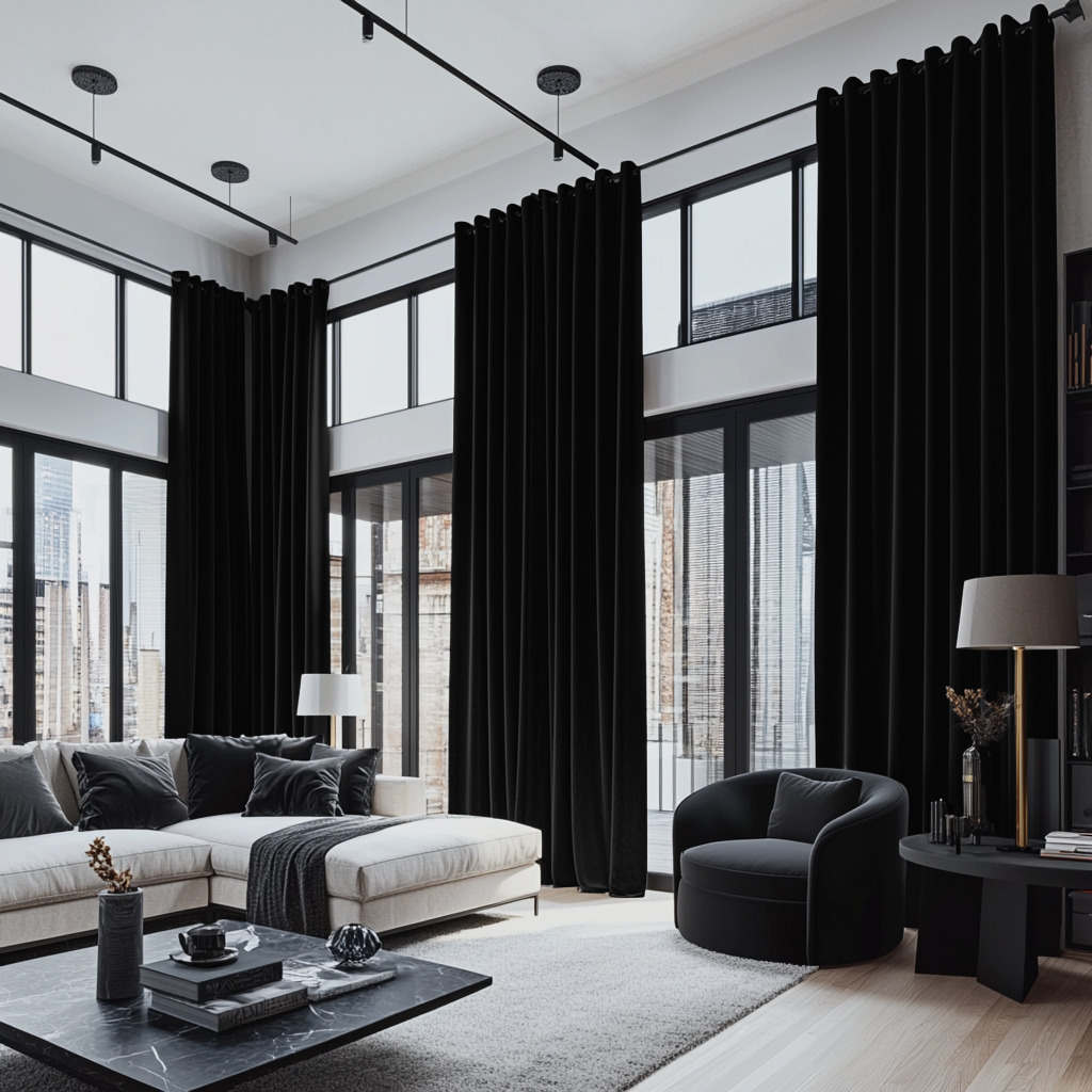 Large Black Velvet Eyelet Blackout Curtains