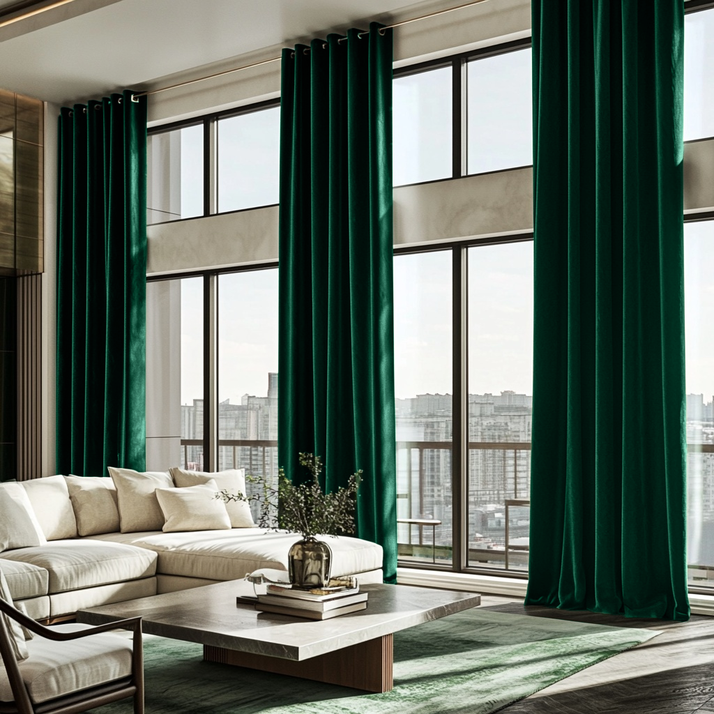 Large Emerald Green Velvet Eyelet Blackout Curtains