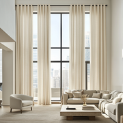 Large Cream Linen Eyelet Curtains - Cotton Lining