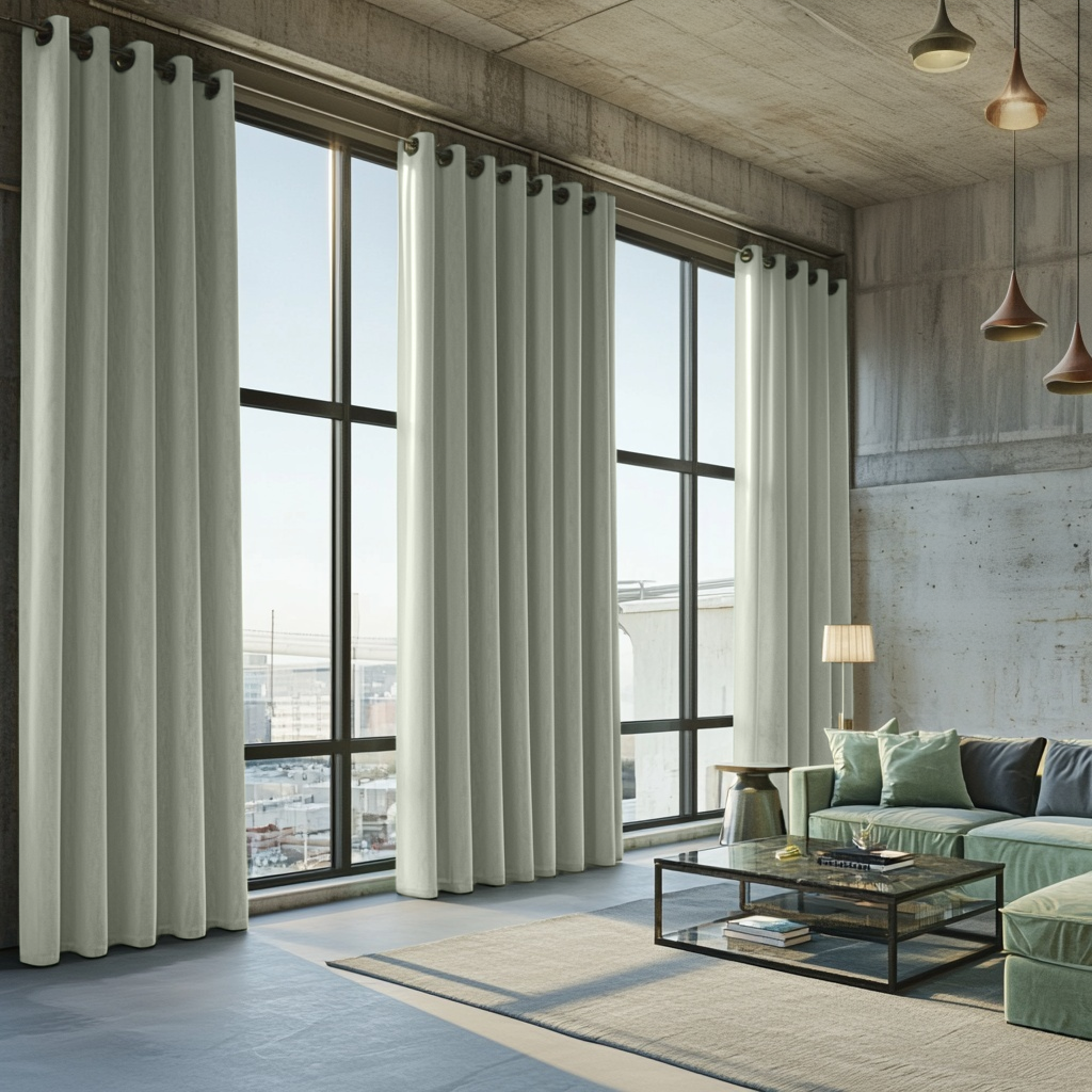 Large Mint Green Velvet Eyelet Blackout Curtains