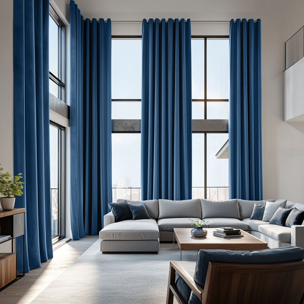 Large Steel Blue Velvet Eyelet Blackout Curtains