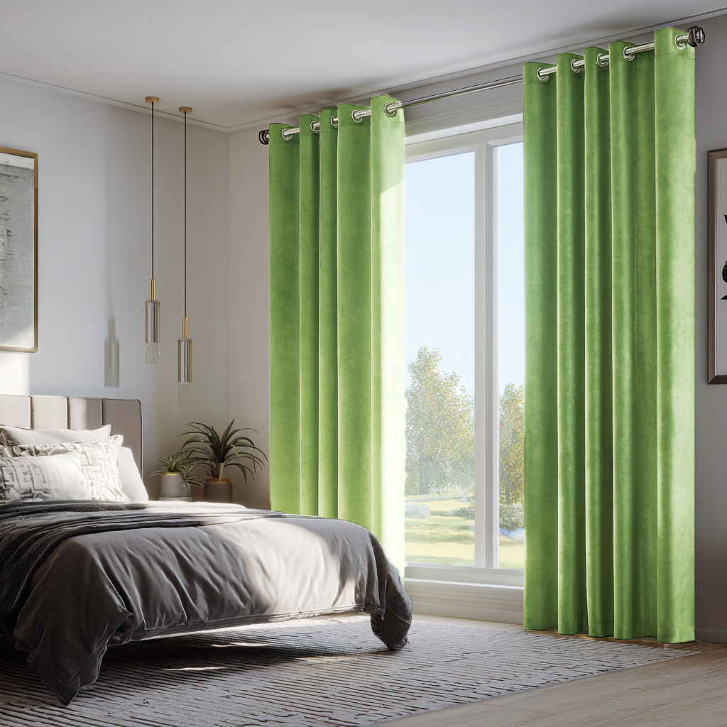 Light Green Velvet Blackout Eyelet Curtain