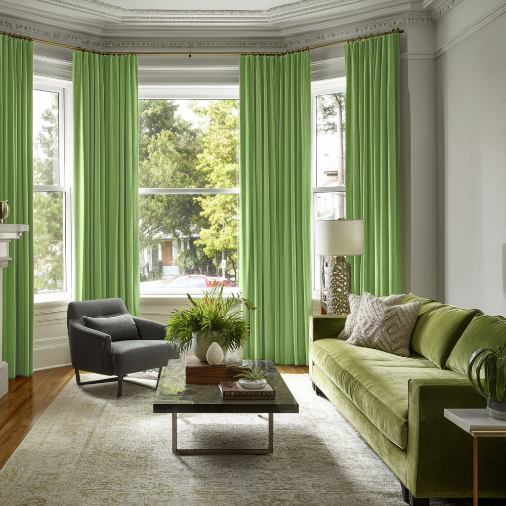 Light Green Velvet Blackout S-Fold Curtain