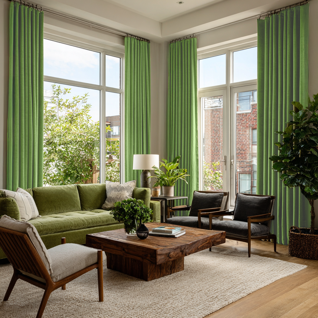 Light Green Velvet Blackout S-Fold Curtain