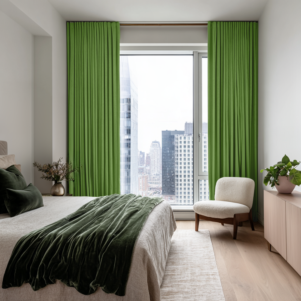 Light Green Velvet Soundproof Curtains with Multitape