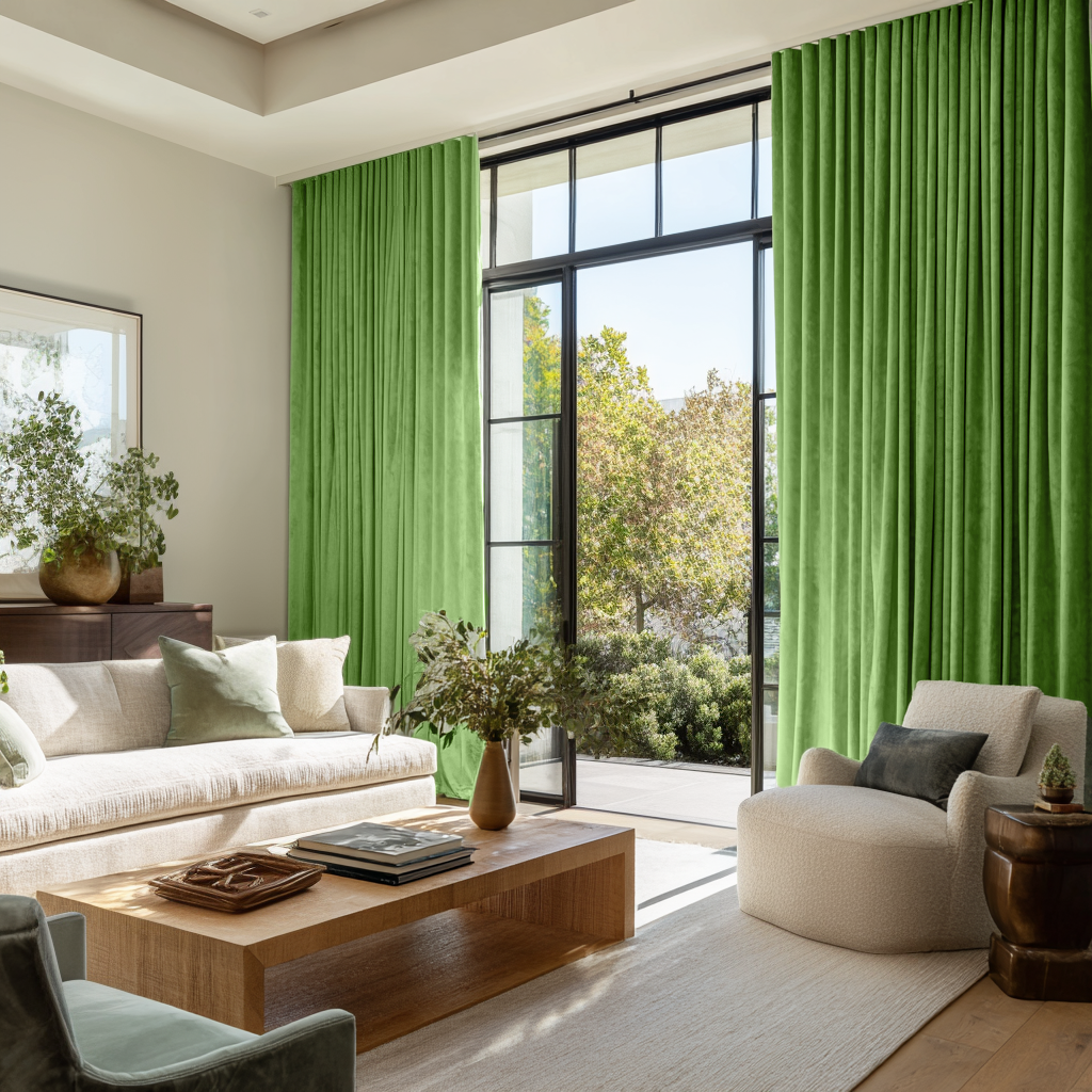 Light Green Velvet Thermal Curtains with Multitape