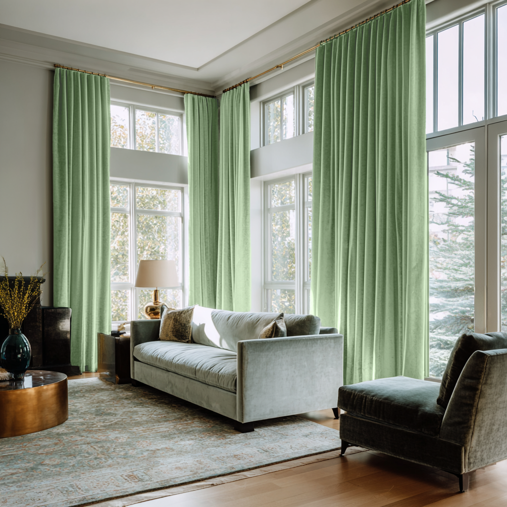 Lime Green Velvet Thermal Curtains with Multitape