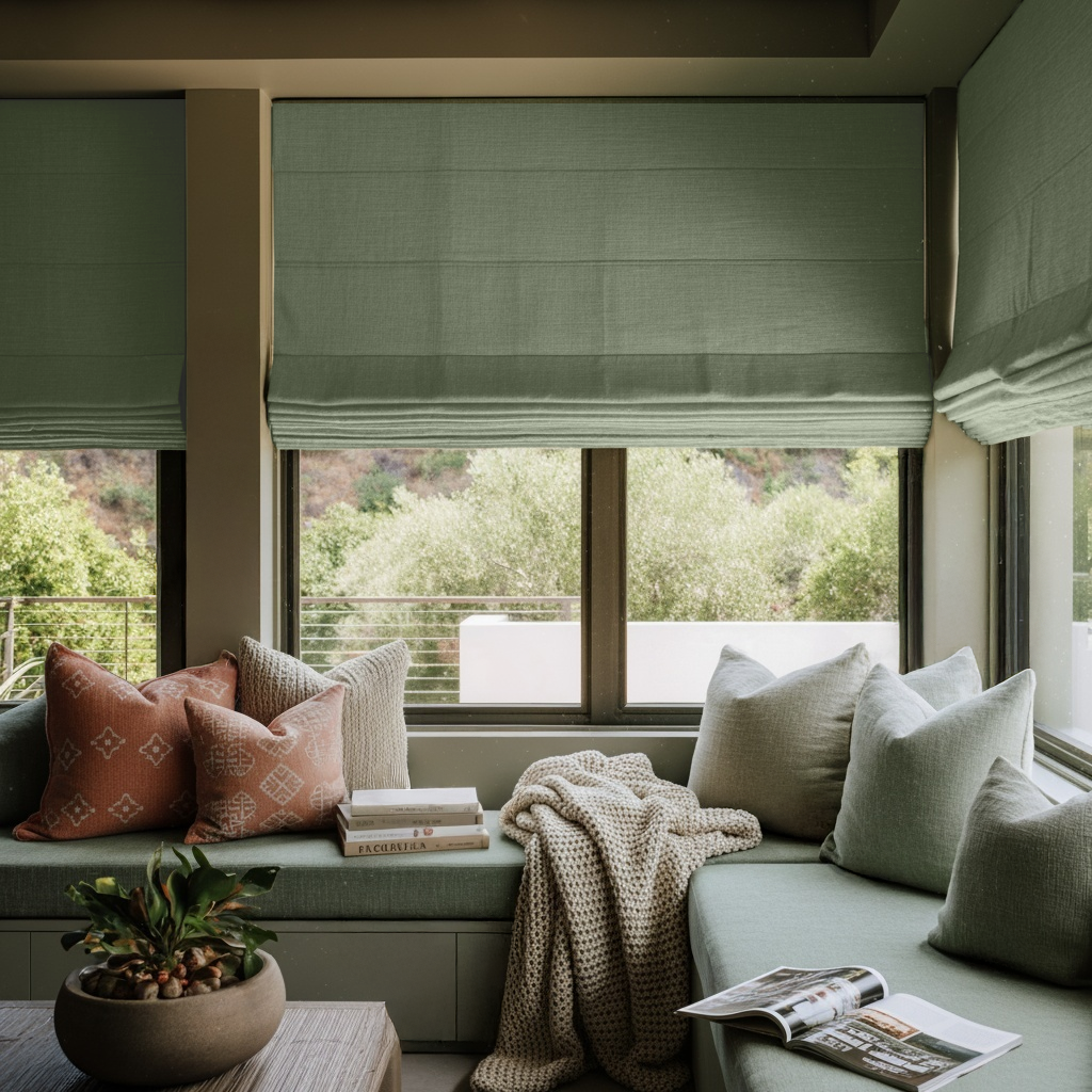 Asparagus Green Linen Roman Blinds - Blackout Lining