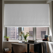 White Linen Roman Blinds - Blackout Lining