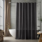 Linen Button-Hole Top Shower Curtain Charcoal Grey in a Modern Bathroom