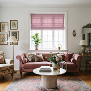 Dusty Rose Roman Blinds in a Traditional Living Room