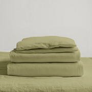 Olive Green Linen Extra Deep Fitted Sheet Set