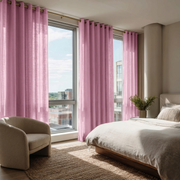 Dusty Rose Linen Eyelet Bedroom Curtains in a Bright Bedroom with Cream Walls