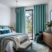 Aquamarine Linen Eyelet Curtains - Blackout Lining