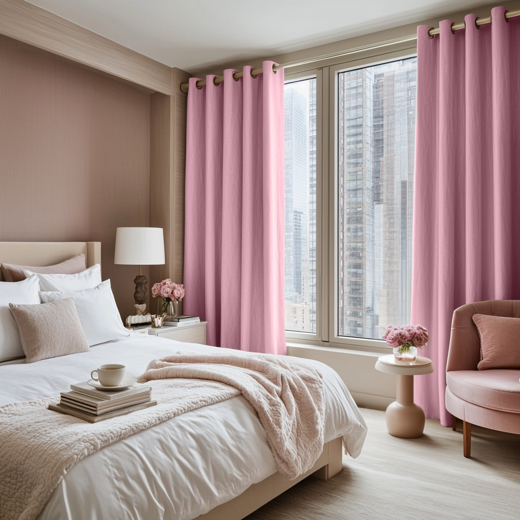 Dusty Rose Linen Eyelet Curtains - Blackout Lining