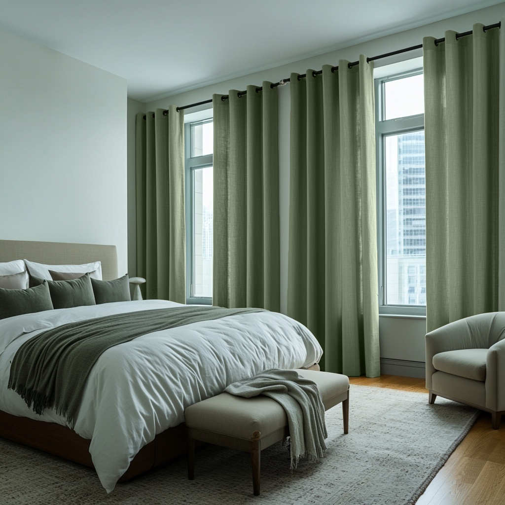 Asparagus Green Linen Eyelet Curtain - Cotton Lining