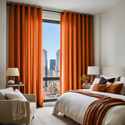 Burnt Orange Linen Eyelet Curtains - Cotton Lining