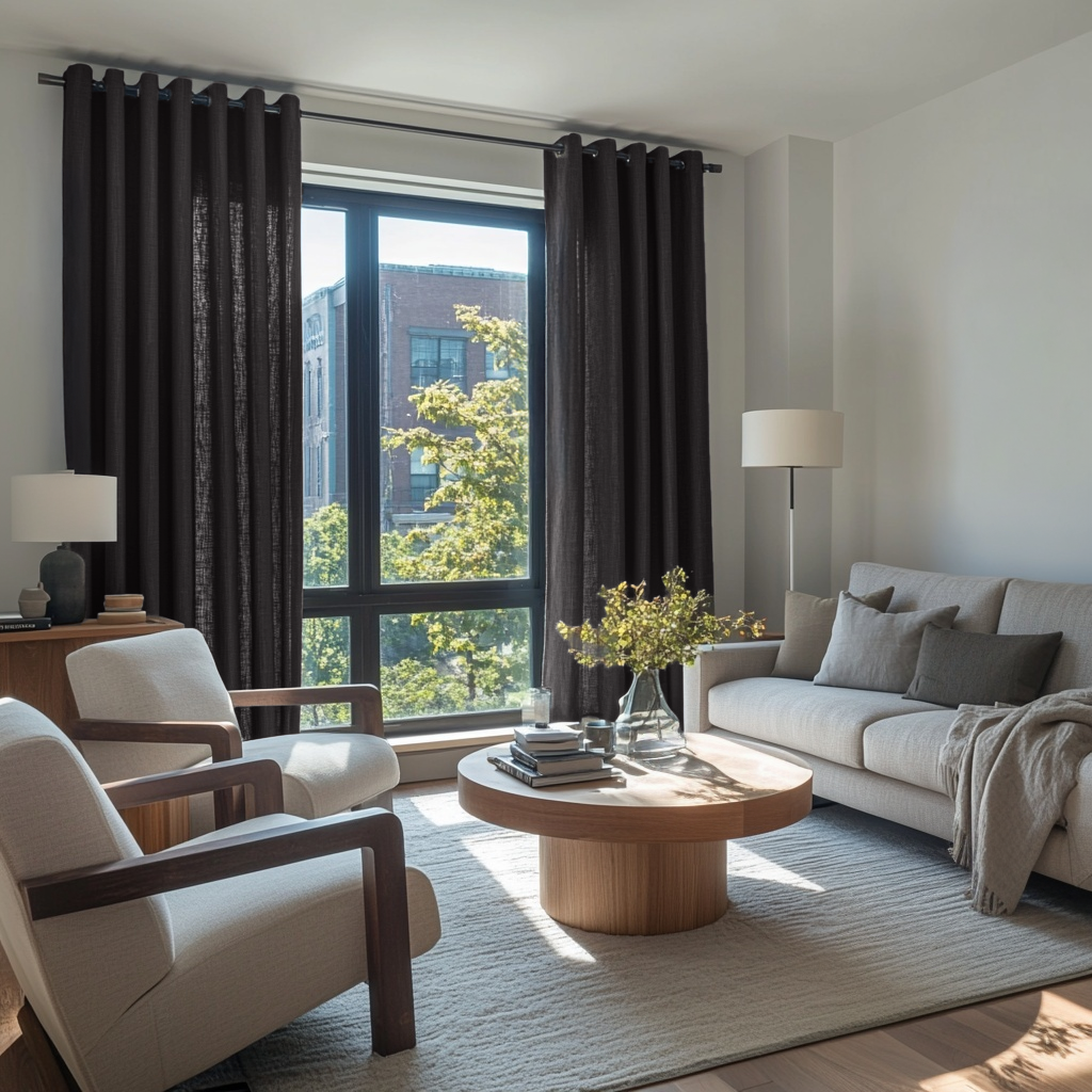 Charcoal Grey Linen Eyelet Curtain