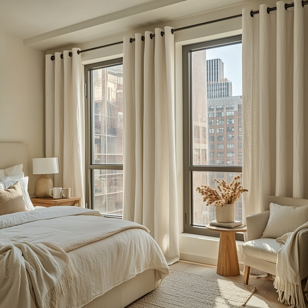 Cream Linen Eyelet Curtains - Cotton Lining