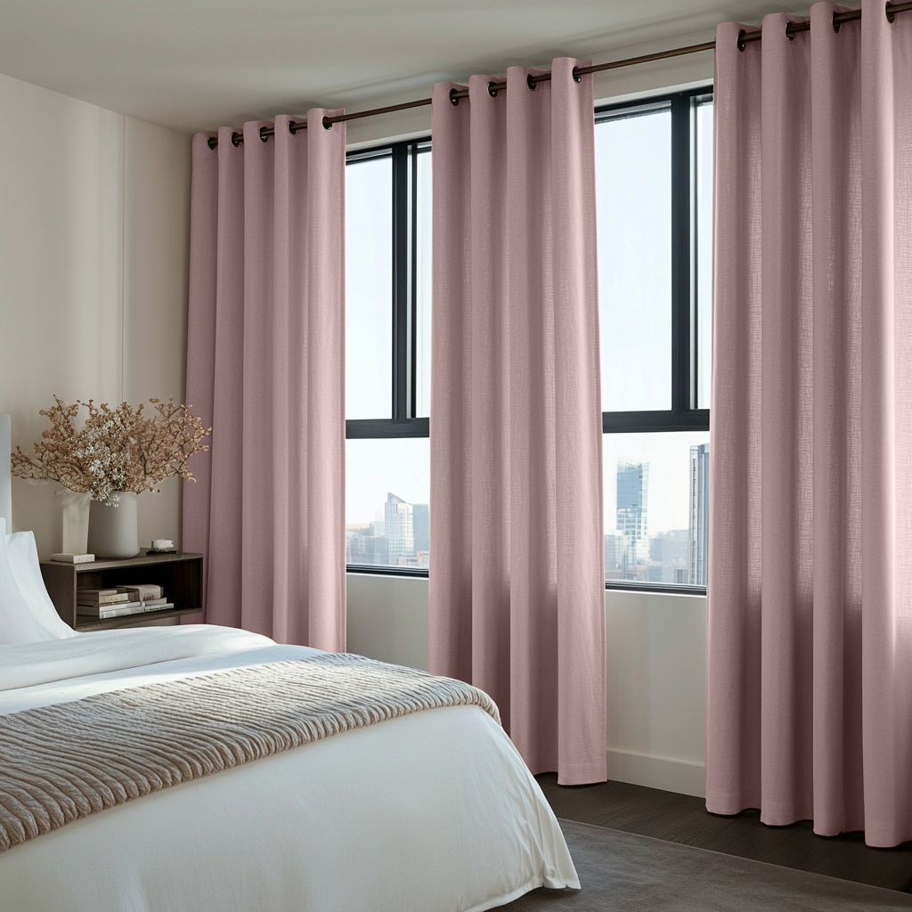 Dusty Pink Linen Eyelet Curtains - Cotton Lining
