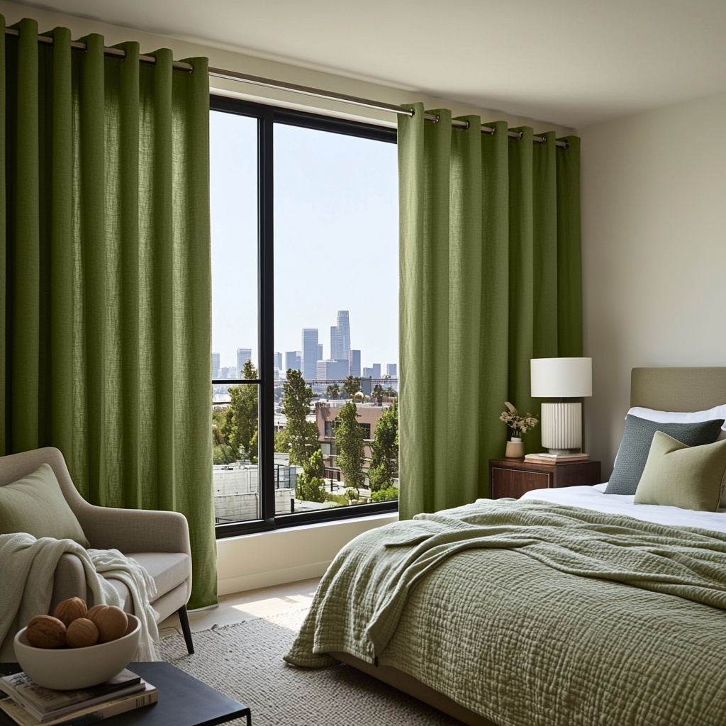 Olive Green Linen Eyelet Curtains - Cotton Lining