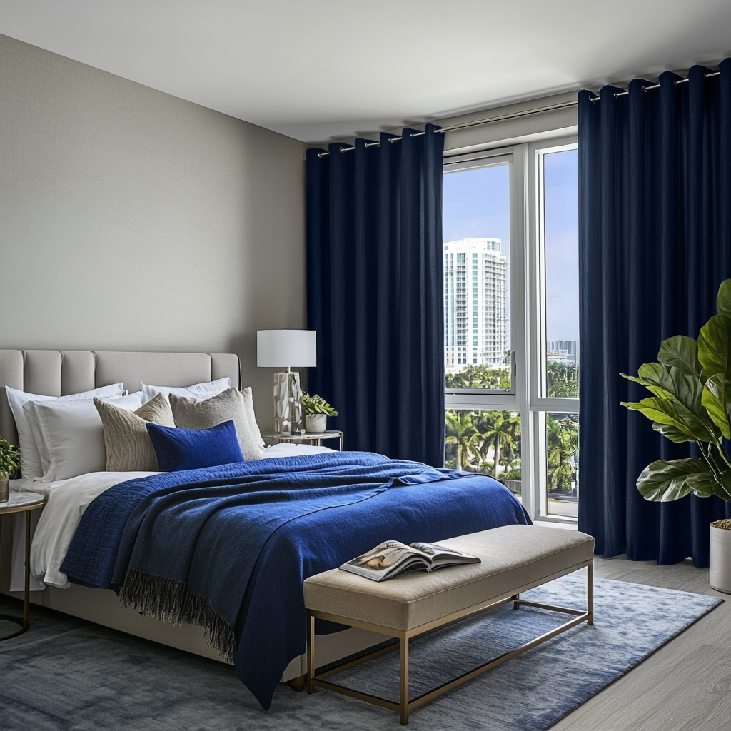 Royal Blue Linen Eyelet Curtains - Cotton Lining