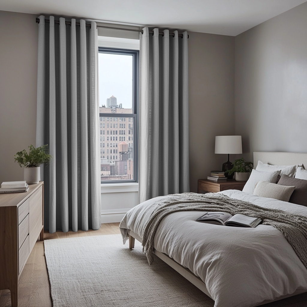 Stone Grey Linen Eyelet Curtains - Cotton Lining