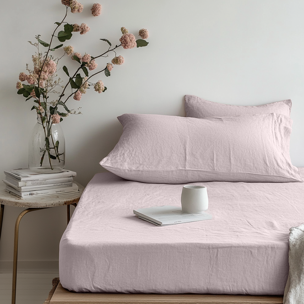 Dusty Pink Linen Fitted Sheet