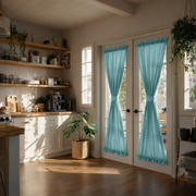 Aquamarine Blue Linen French Door Curtains