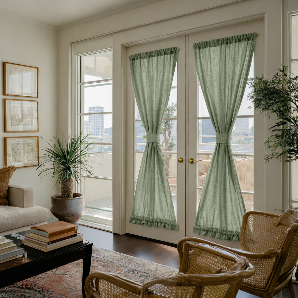Asparagus Linen French Door Curtains