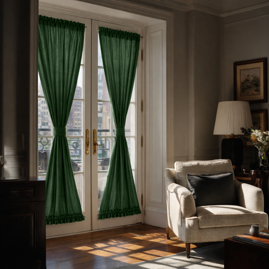 Forest Green Linen French Door Curtains