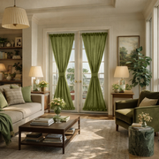 Moss Green Linen French Door Curtains