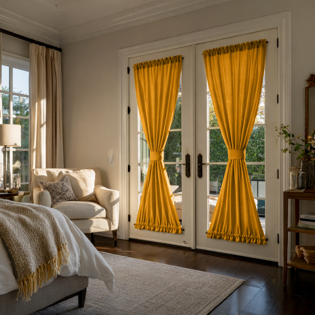 Mustard Yellow Linen French Door Curtains
