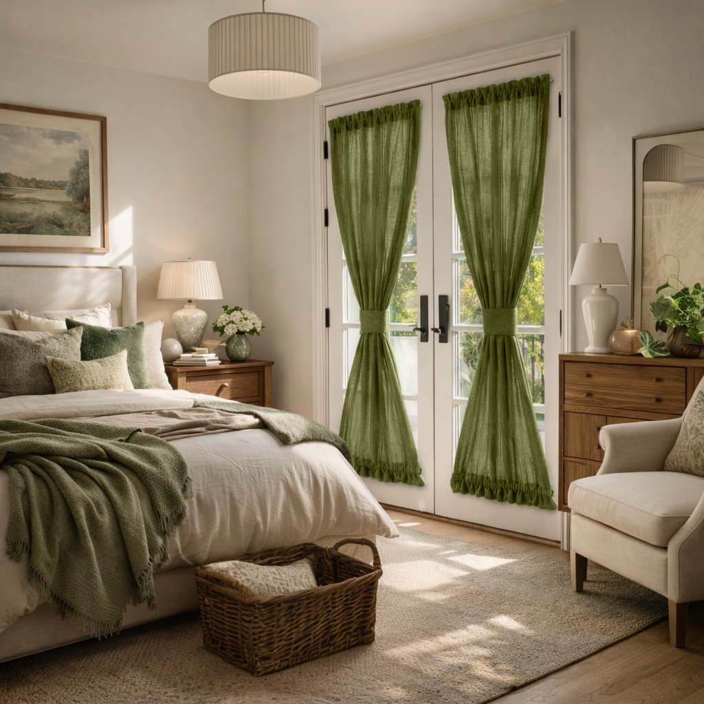 Moss Green Linen French Door Curtains