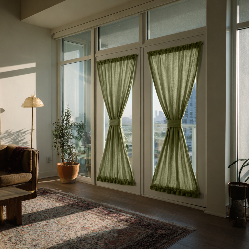 Olive Green Linen French Door Curtains