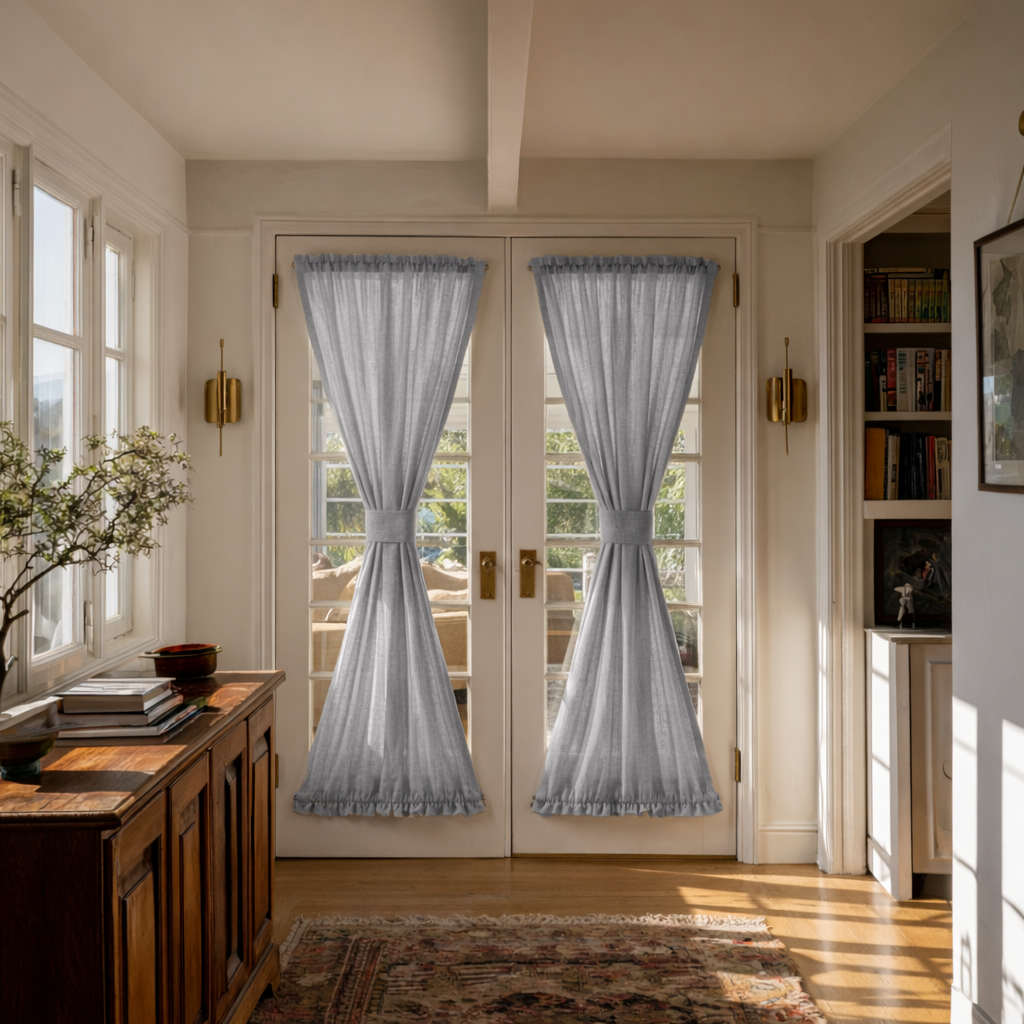 Stone Grey Linen French Door Curtains