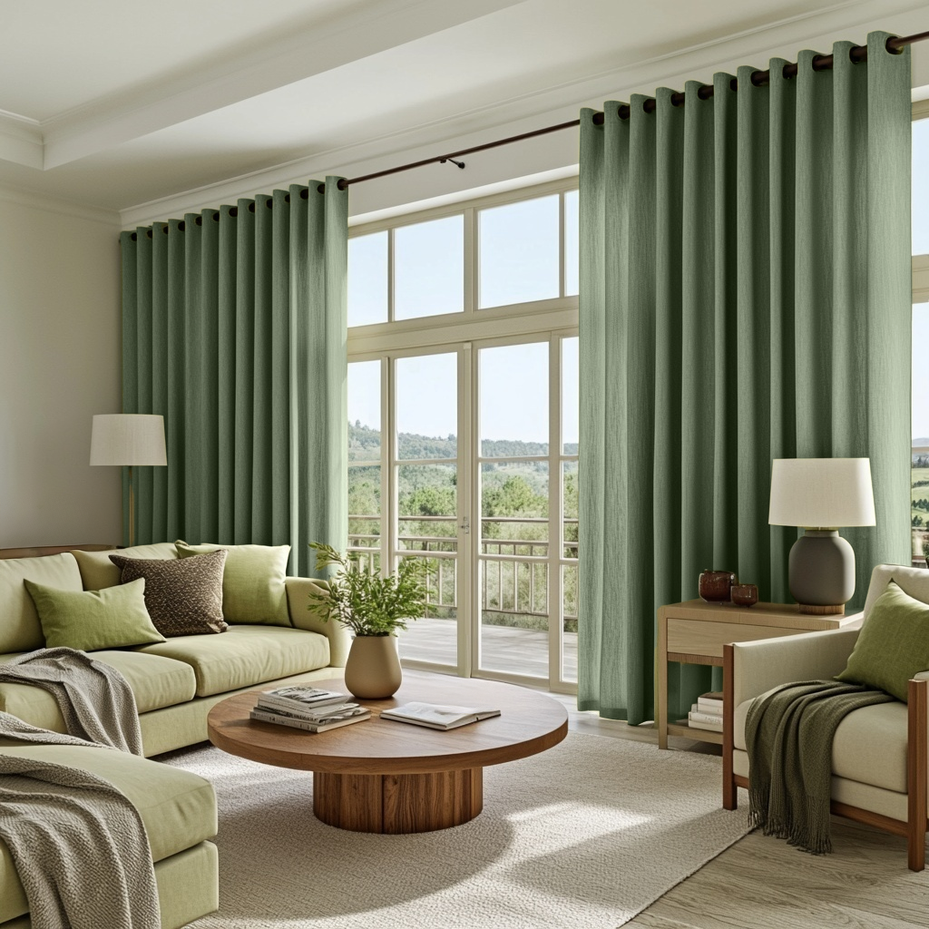 Asparagus Green Linen Eyelet Curtain - Cotton Lining