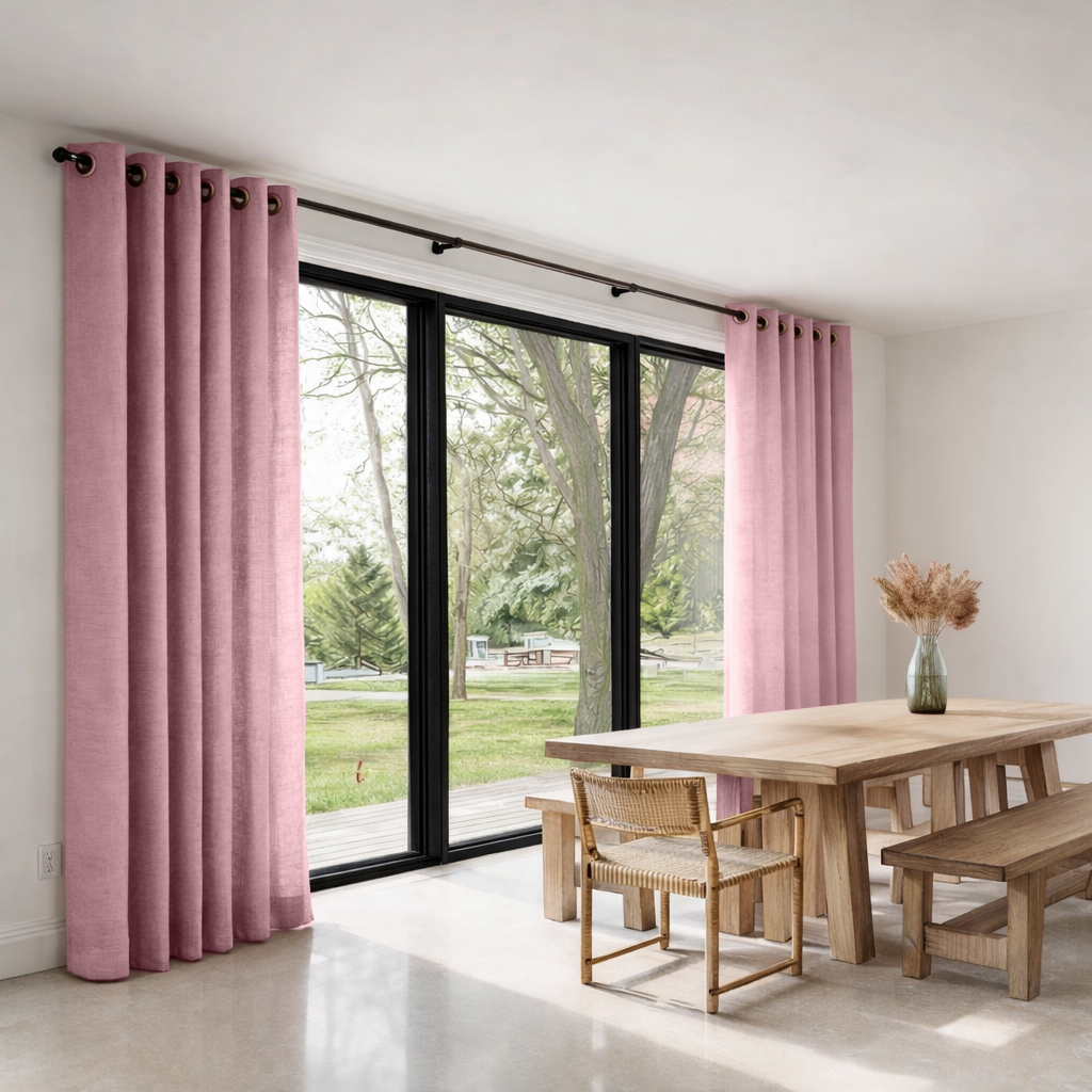 Dusty Rose Linen Eyelet Curtains - Cotton Lining