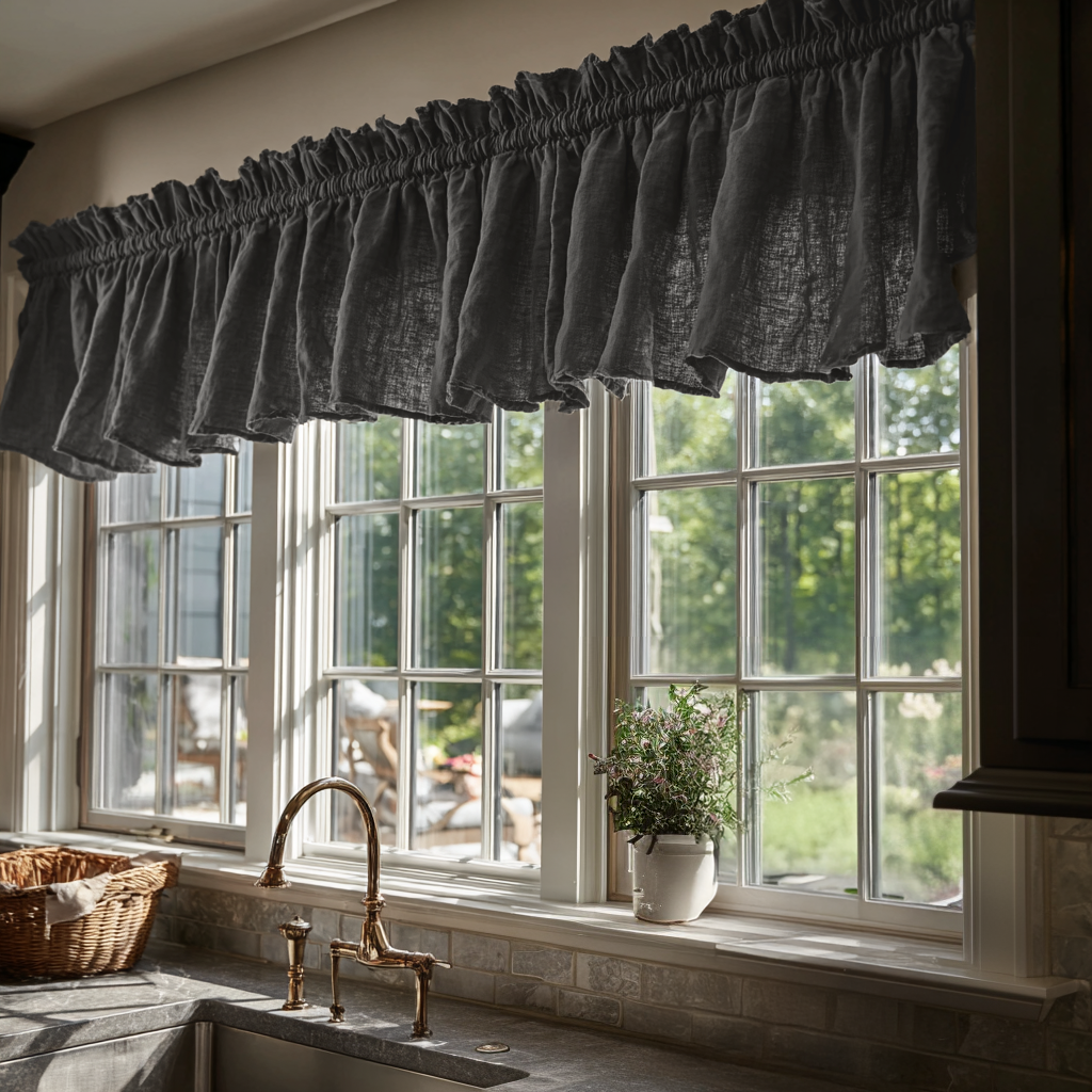 Dim Grey Linen Kitchen Valance