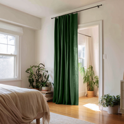 Forest Green Linen Doorway Curtain with Multitape