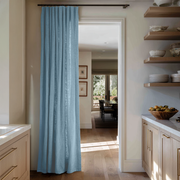 Sky Blue Linen Doorway Curtain with Multitape