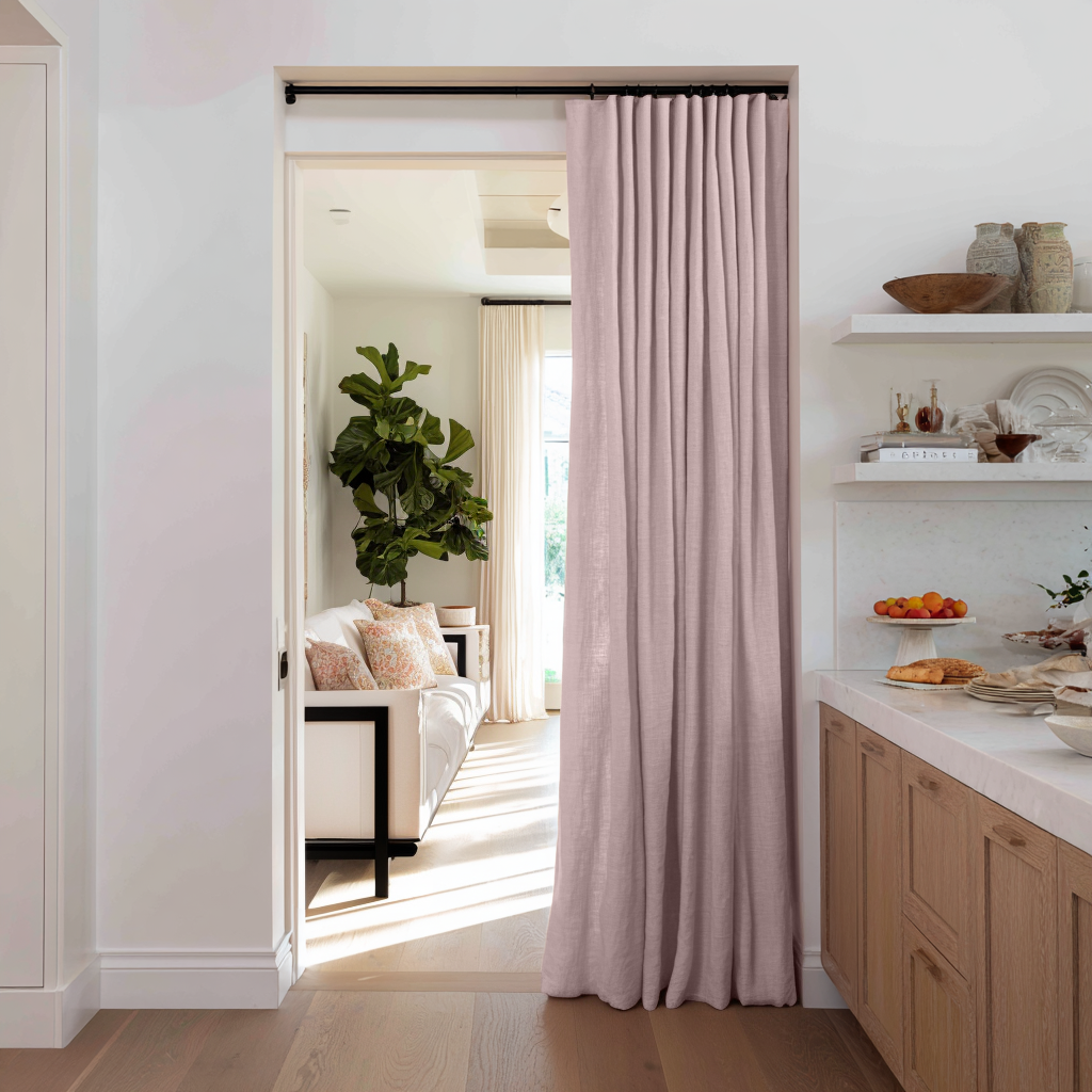 Dusty Pink Linen Doorway Curtain with Multitape