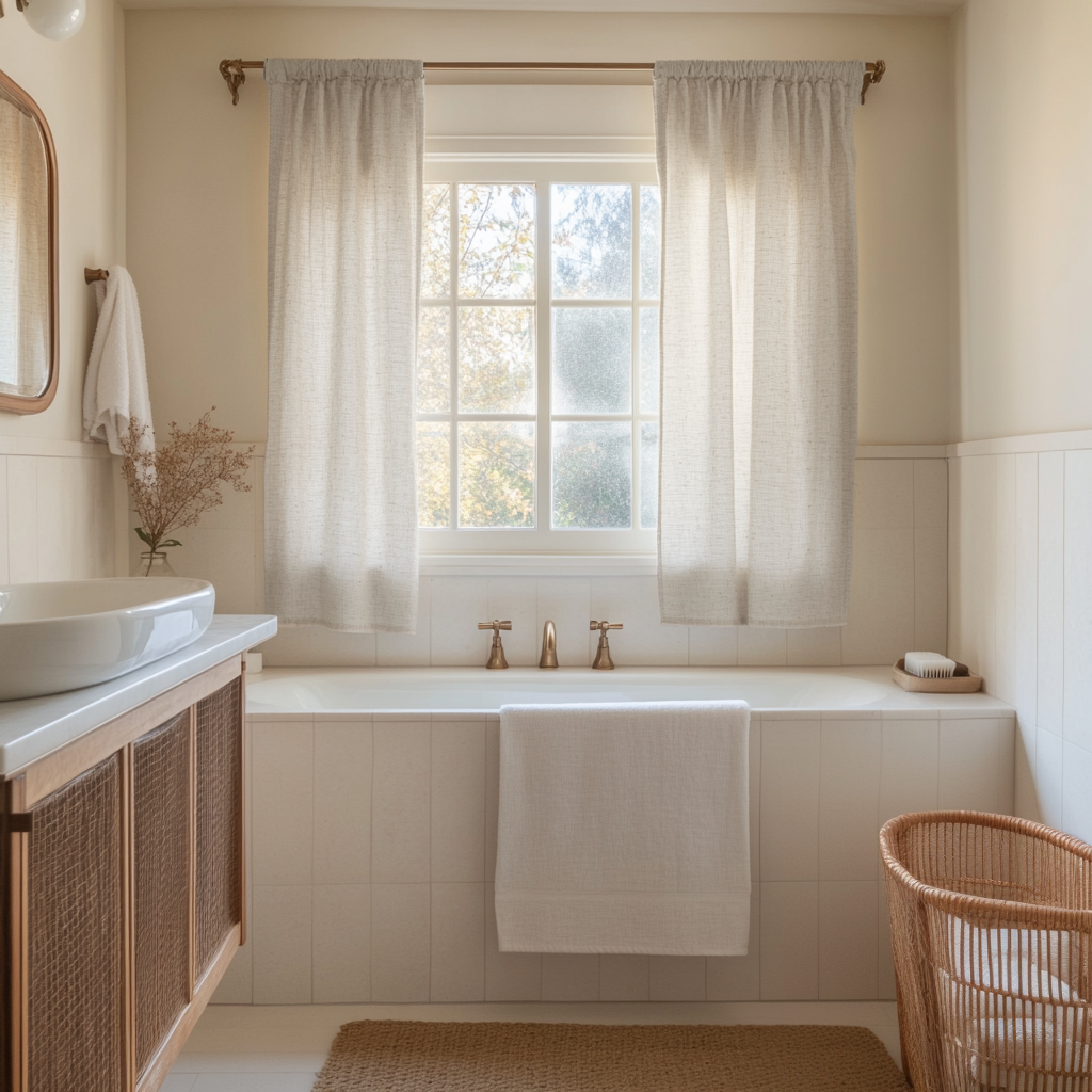 Natural Small Linen Bathroom Curtains