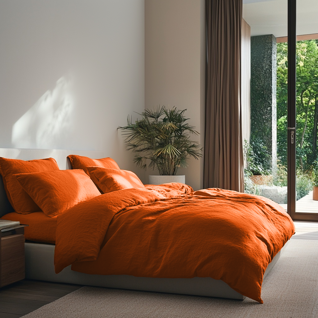 Burnt Orange Linen Quilt Cover