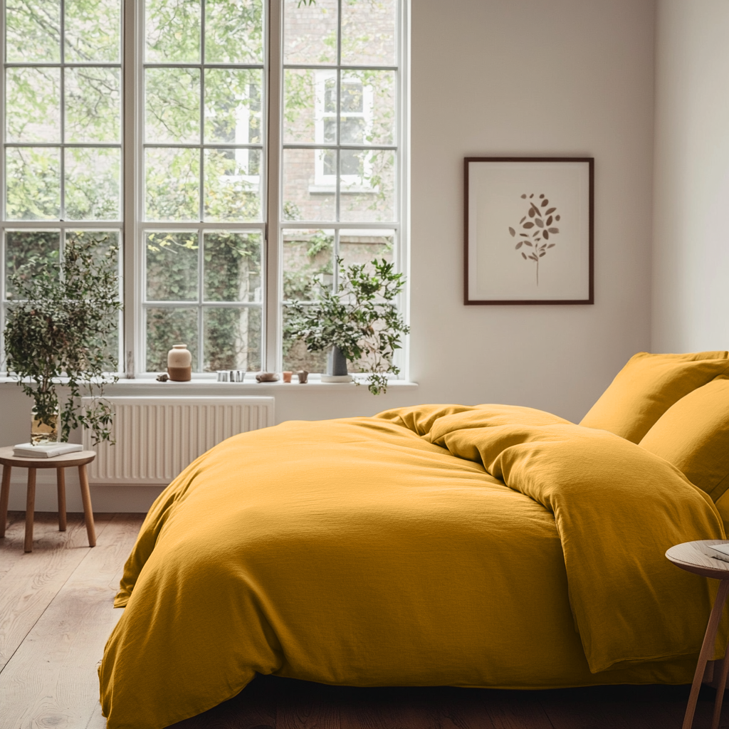 Mustard Yellow Linen Quilt Cover