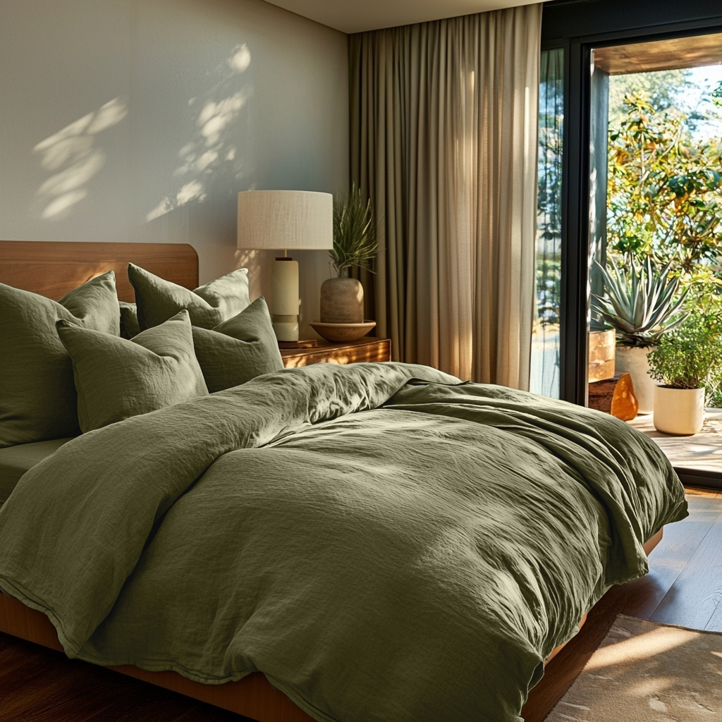 Olive Green Linen Quilt Cover